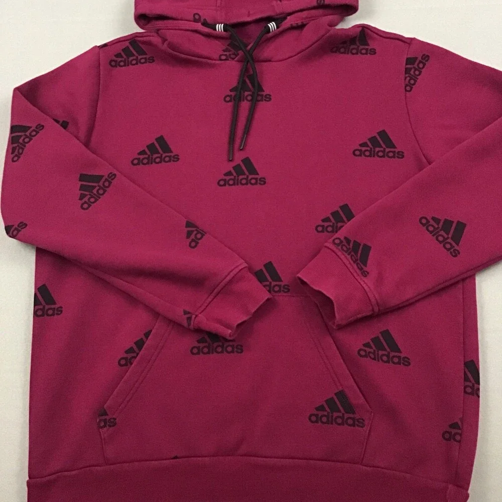 Adidas Hoodie Men Small Pink Trefoil All Over Print Pullover Sweatshirt AOP